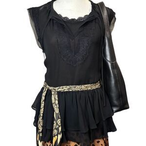 Rebecca Taylor Black Silk Lace Blouse Sleeveless Romantic Top Size 4